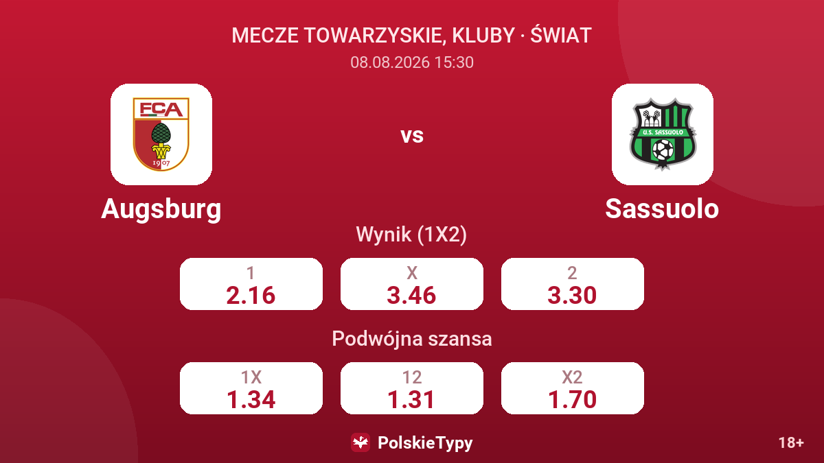 Augsburg - Sassuolo — kursy