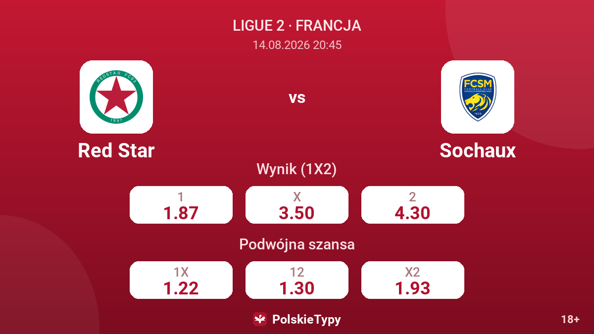 Red Star - Sochaux — kursy