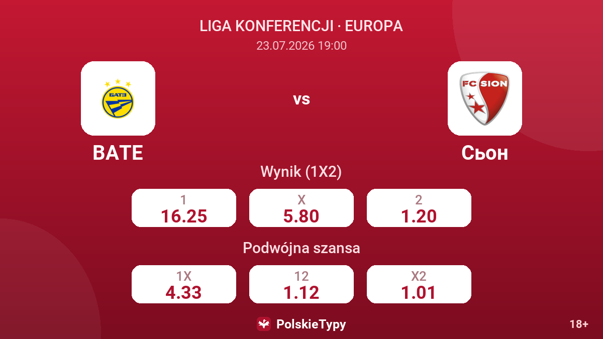 BATE vs Sion — kursy