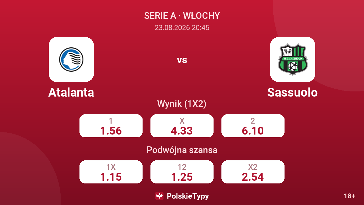 Atalanta - Sassuolo — kursy
