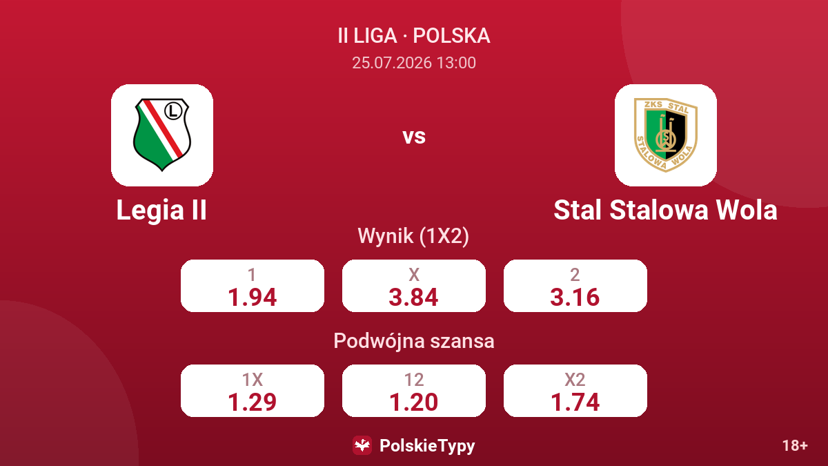 Legia II vs Stal Stalowa Wola — kursy