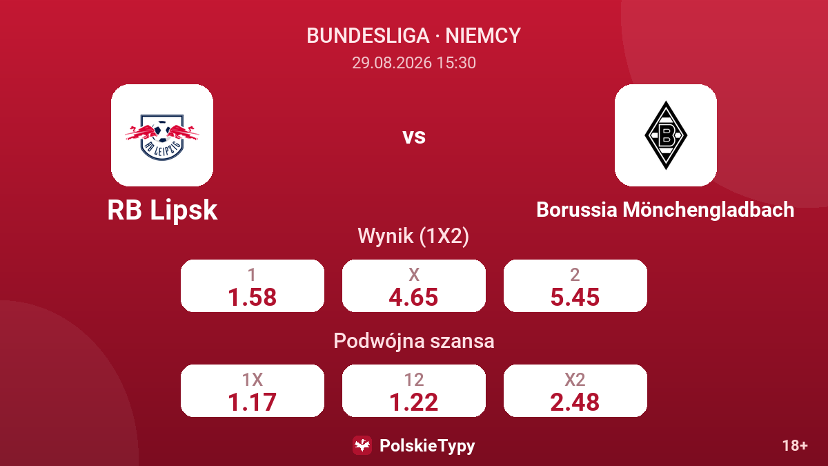 RB Lipsk - Borussia Mönchengladbach — kursy