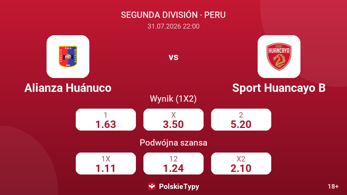 Alianza Huánuco vs Sport Huancayo B — kursy