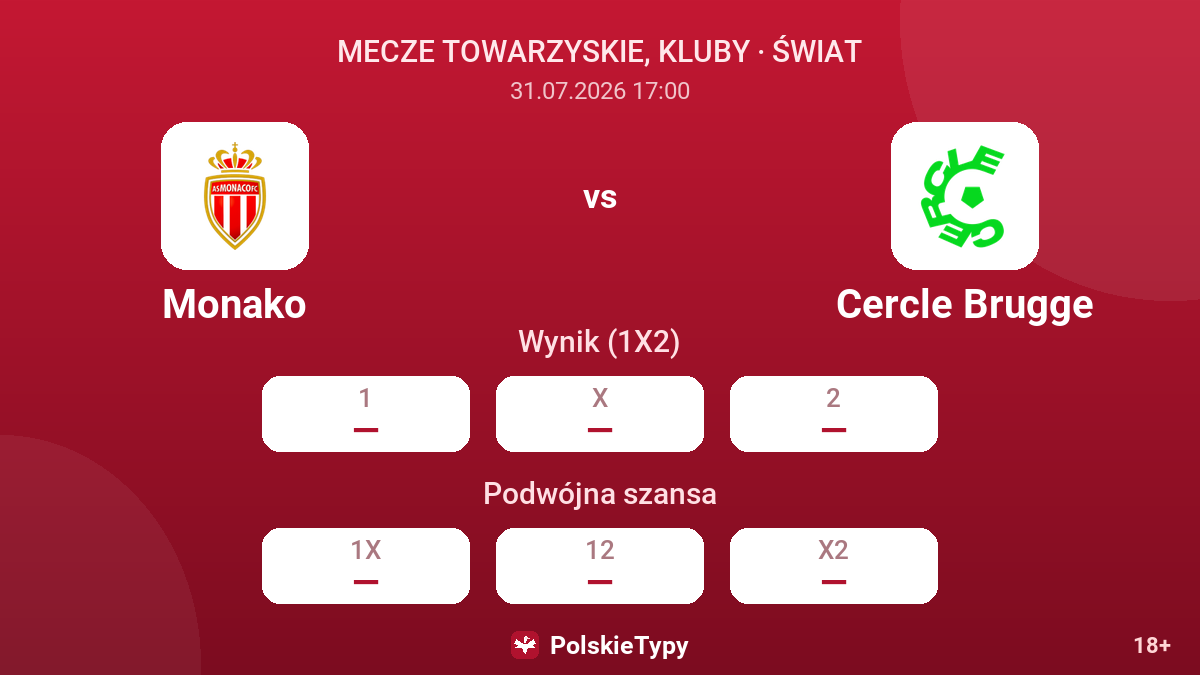 Monako vs Cercle Brugge — kursy